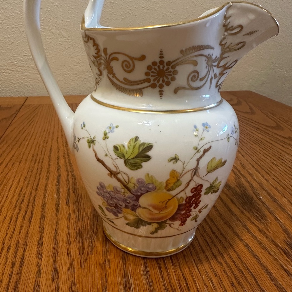 Vintage Floral Fruit Tucker Pitcher with Gold Trim